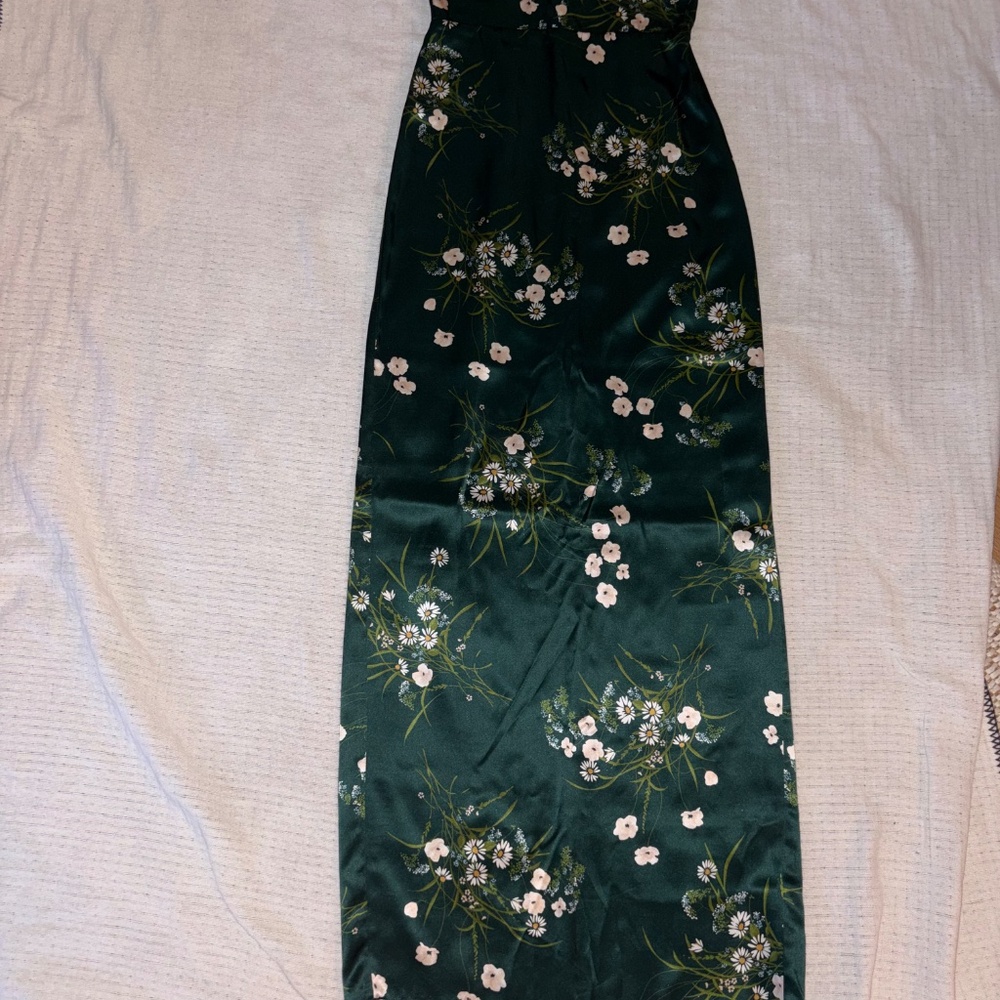 Reformation Frankie Silk Dress, Green, Size 2 - Picture 2 of 5